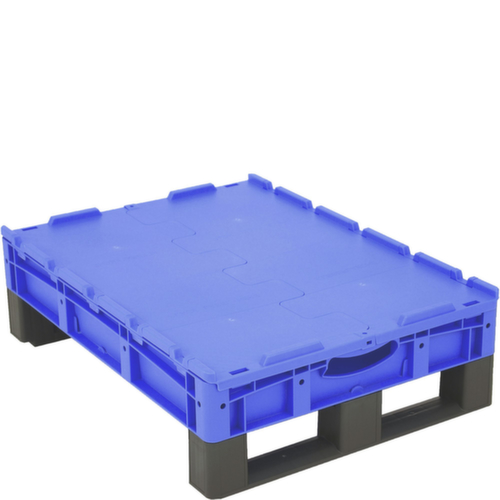 Euronorm-Stapelbehälter mit Doppelboden, blau, Inhalt 36 l, Zweiteiliger Scharnierdeckel Standard 2 L