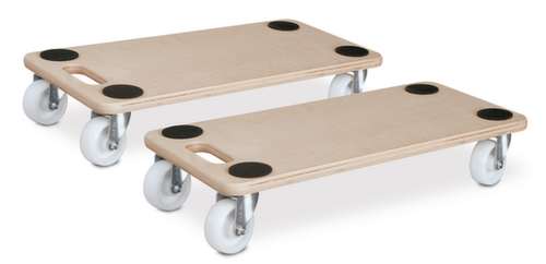 Möbelroller mit Holzladefläche, Traglast 200 kg, Kunststoff-Bereifung Standard 1 L