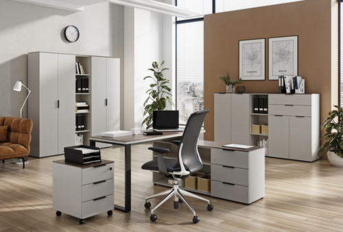 Schreibtisch GW-ANCONA, Kufengestell, Breite 1450 mm, Nussbaum/schwarz Milieu 1 L
