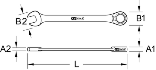 KS Tools DUO GEARplus Ringmaulschlüssel Technische Zeichnung 1 L