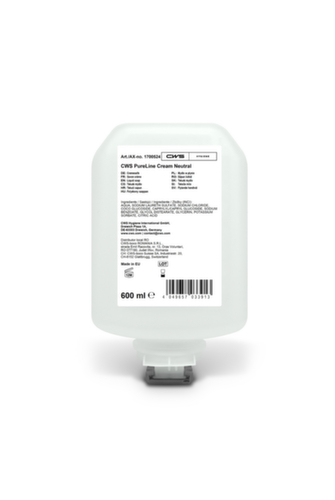 CWS Cremeseife PureLine Cream Neutral, 0,6 l, Feuchtigkeitsspendend und dermatologisch getestet Standard 1 L