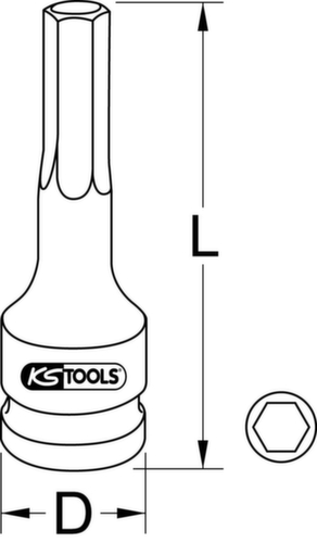KS Tools 1/2" Kraft-Bit-Stecknuss Innensechskant Technische Zeichnung 1 L