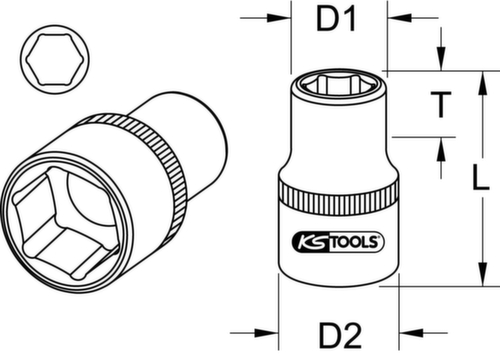 KS Tools 1/2" CHROMEplus Sechskant-Stecknuss Technische Zeichnung 1 L