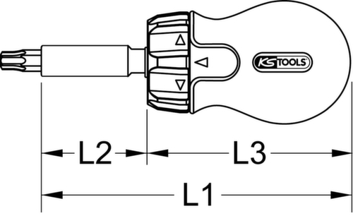 KS Tools 1/4" 6 in 1 Mini-Ratschen-Schraubendreher Technische Zeichnung 1 L