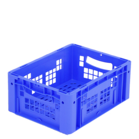 Euronorm-Stapelbehälter Ergonomic mit Doppelrippenboden + Wände + Boden durchbrochen, blau, Inhalt 15 l
