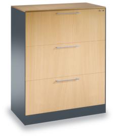 C+P Hängeregistraturschrank mit Bügelgriffen, 3 Auszüge, RAL7021 Schwarzgrau/Buche