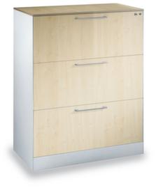 C+P Hängeregistraturschrank mit Bügelgriffen, 3 Auszüge, RAL9006 Weißaluminium/Ahorn