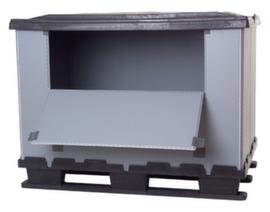 Paletten-Faltbox mit Ladeklappe, Auflast 1000 kg, 3 Kufen, Länge x Breite 800 x 1200 mm