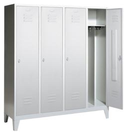 C+P Garderobenschrank Classic lichtgrau mit 4 Abteilen + Mitteltrennwand + Lüftungschlitze, Abteilbreite 400 mm