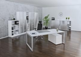 Büro-Flügeltürenschrank Chef mit Garderobe, 5 Ordnerhöhen, weiß/silber