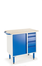 Rollcart Werkbank mit Schubladen, 4 Schubladen, 1 Schrank, RAL5010 Enzianblau/RAL7035 Lichtgrau