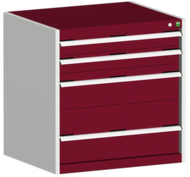 bott Schubladenschrank cubio Grundfläche 800x525 mm, 4 Schublade(n), RAL7035 Lichtgrau/RAL3004 Purpurrot