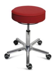 Höhenverstellbarer Drehhocker mit Kunstledersitz, Sitz rot, Rollen