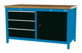 Bedrunka + Hirth Werkbank mit Buche-Massivholzplatte Gestell in vielen Farben, 3 Schubladen, 1 Schrank