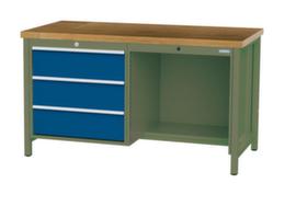 Bedrunka + Hirth Werkbank mit Buche-Massivholzplatte Gestell in vielen Farben, 3 Schubladen, 1/2 Ablageboden