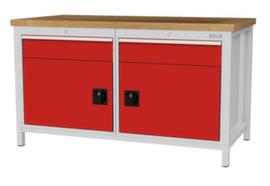 Bedrunka + Hirth Werkbank mit Buche-Massivholzplatte Gestell in vielen Farben, 2 Schubladen, 2 Schränke