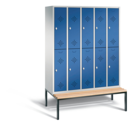 C+P Doppelstöckiger Umkleideschrank Classic mit Sitzbank + 5x2 Abteile, Abteilbreite 300 mm