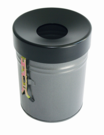 Selbstlöschender Abfallbehälter FIRE EX zur Wandbefestigung, 30 l, neusilber, Kopfteil schwarz
