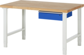RAU Höhenverstellbare Werkbank Serie 7000, 1 Schublade, RAL7035 Lichtgrau/RAL5010 Enzianblau
