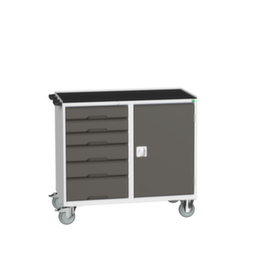 bott Fahrbarer Montagetisch verso, 6 Schubladen, 1 Schrank, RAL7035 Lichtgrau/RAL7016 Anthrazitgrau