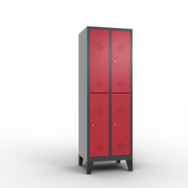 C+P Doppelstöckiger Garderobenschrank Classic 2x2 Abteilen mit Lüftungsrosetten, Abteilbreite 300 mm