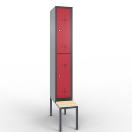 C+P Doppelstöckiger Umkleideschrank Classic mit Sitzbank + 1x2 Abteile, Abteilbreite 300 mm