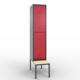 C+P Doppelstöckiger Umkleideschrank Classic mit Sitzbank + 1x2 Abteile, Abteilbreite 400 mm