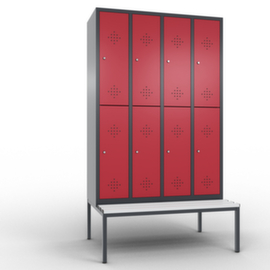 C+P Doppelstöckiger Umkleideschrank Classic mit Sitzbank + 4x2 Abteile, Abteilbreite 300 mm