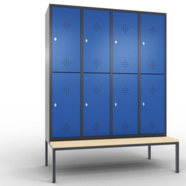 C+P Doppelstöckiger Umkleideschrank Classic mit Sitzbank + 4x2 Abteile, Abteilbreite 400 mm