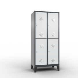 C+P Doppelstöckiger Garderobenschrank Classic 2x2 Abteilen mit Lüftungsrosetten, Abteilbreite 400 mm