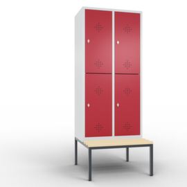 C+P Doppelstöckiger Umkleideschrank Classic mit Sitzbank + 2x2 Abteile, Abteilbreite 400 mm