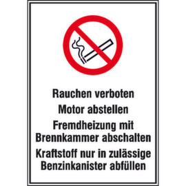 Verbotskombischild Warnhinweise für Tankanlagen