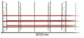 META Palettenregal MULTIPAL für 132 Paletten, 30720 mm breit, 4 Lagerebenen