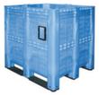 Mega-Behälter 7-fach stapelbar + Wände durchbrochen, Inhalt 1400 l, blau, Kufen