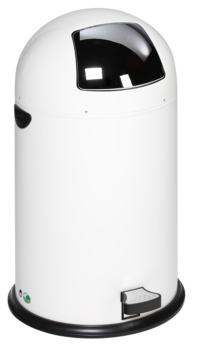 Tretabfallbehälter mit Klappdeckel aus Edelstahl, 40 l, weiß