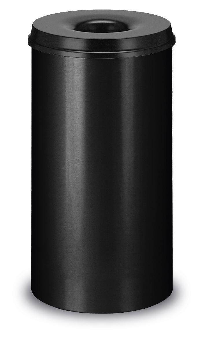 Selbstlöschender Papierkorb aus Stahl, 50 l, schwarz, Kopfteil schwarz Standard 1 ZOOM