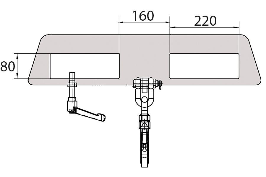 Bauer Lasthaken LH-II mit 2 Gabeltaschen, Traglast 7500 kg, mit korrosionsschützender Zinkbeschichtung Technische Zeichnung 1 ZOOM