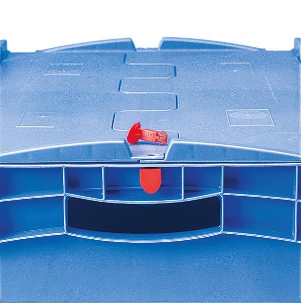 Euronorm-Stapelbehälter mit Doppelboden, blau, Inhalt 49 l, Zweiteiliger Scharnierdeckel Detail 2 ZOOM