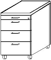 Rollcontainer Solid, 4 Schublade(n), Buche/Buche Technische Zeichnung 1 ZOOM
