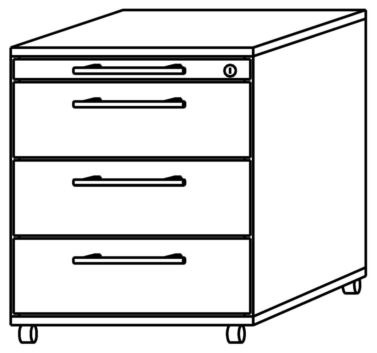 Rollcontainer Sina, 4 Schublade(n), Buche/Buche Technische Zeichnung 1 ZOOM