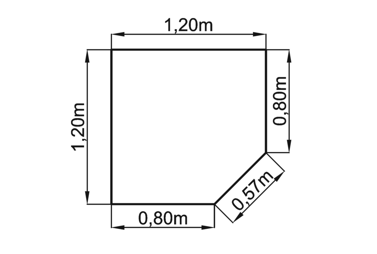 Eckiges Verkettungselement, Breite x Tiefe 800 x 800 mm, Platte weiß Technische Zeichnung 1 ZOOM
