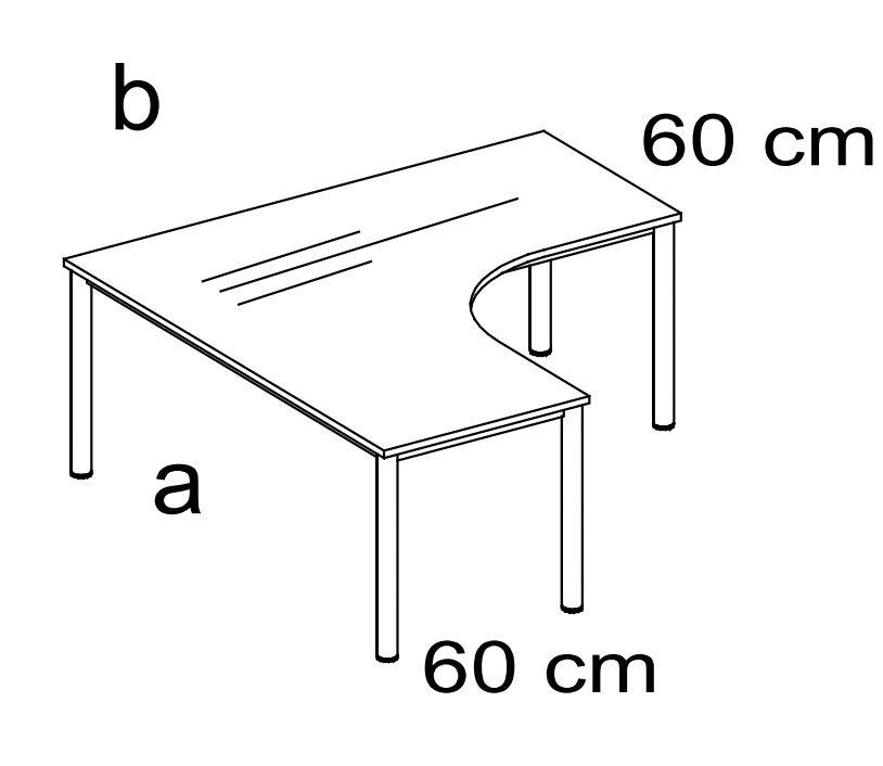 Nowy Styl Freiform-Schreibtisch E10 mit 4-Fußgestell aus Rundrohr Technische Zeichnung 1 ZOOM