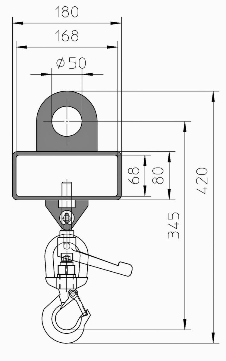 Bauer Lasthaken LH-II mit 1 Gabeltasche, Traglast 1000 kg, mit korrosionsschützender Zinkbeschichtung Technische Zeichnung 2 ZOOM