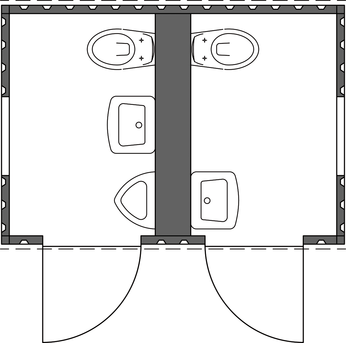 Säbu Toilettencontainer FLADAFI® für Damen und Herren, Höhe x Breite x Tiefe 2600 x 3050 x 2170 mm Technische Zeichnung 1 ZOOM