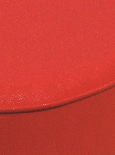 Höhenverstellbarer Drehhocker mit Kunstledersitz, Sitz rot, Rollen Detail 1 ZOOM