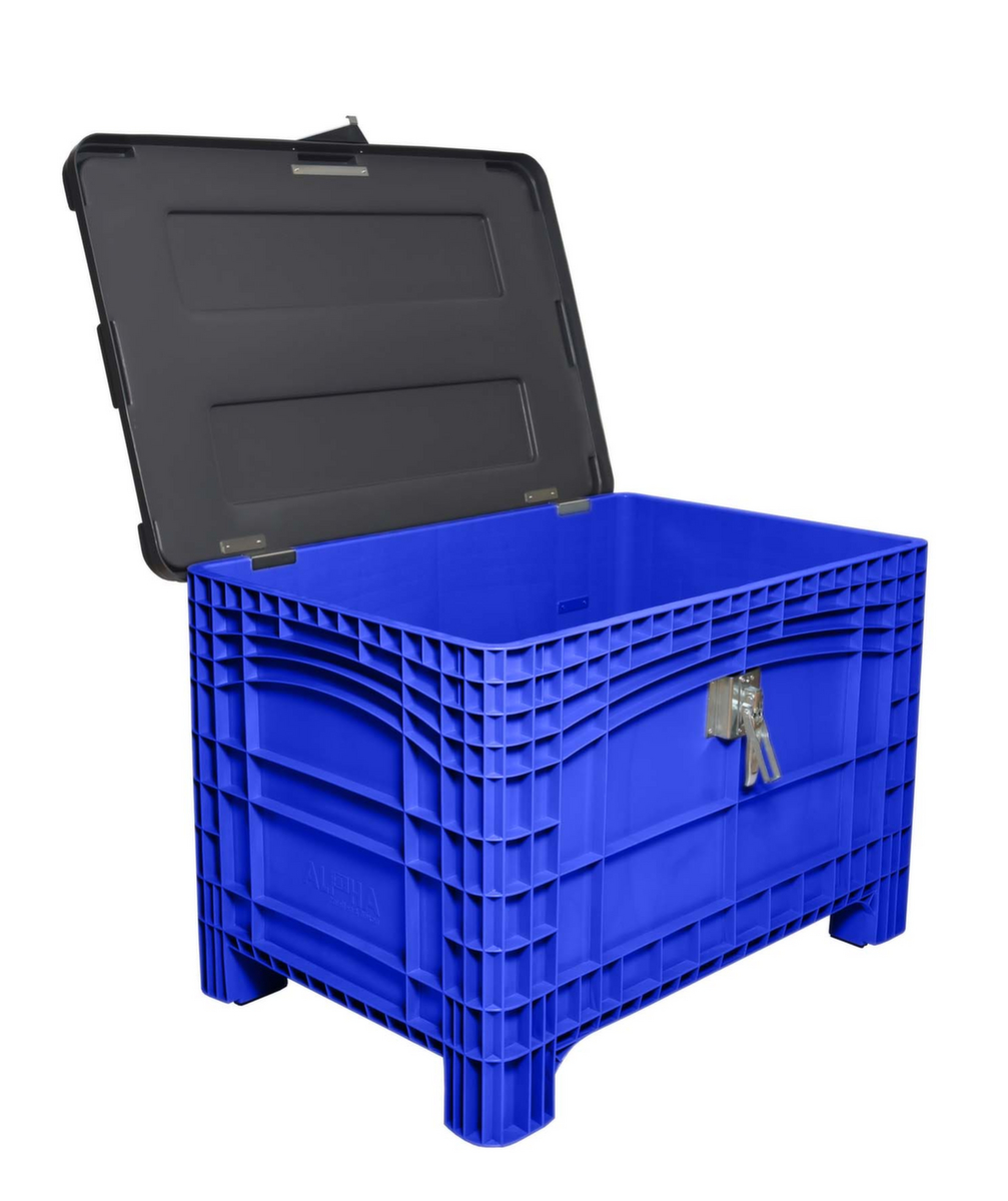 Großbehälter mit abschließbarem Scharnierdeckel, Inhalt 535 l, blau, 4 Lenkrollen Standard 2 ZOOM