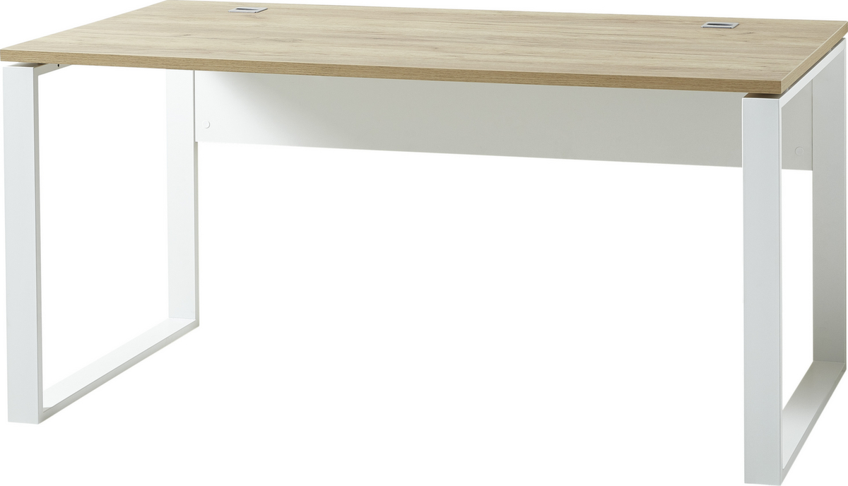 Schreibtisch GW-LIONI, Kufengestell, Breite 1580 mm, Navarra-Eiche/weiß Standard 2 ZOOM