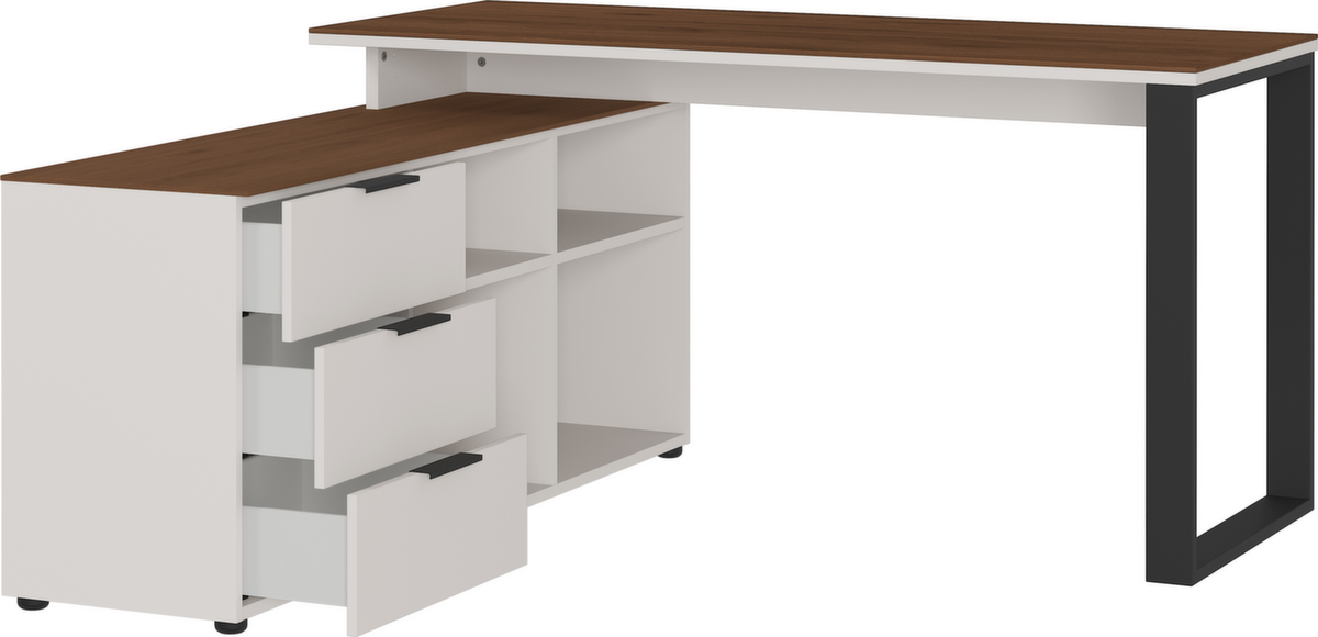 Schreibtisch GW-ANCONA, Kufengestell, Breite 1450 mm, Nussbaum/schwarz Standard 2 ZOOM