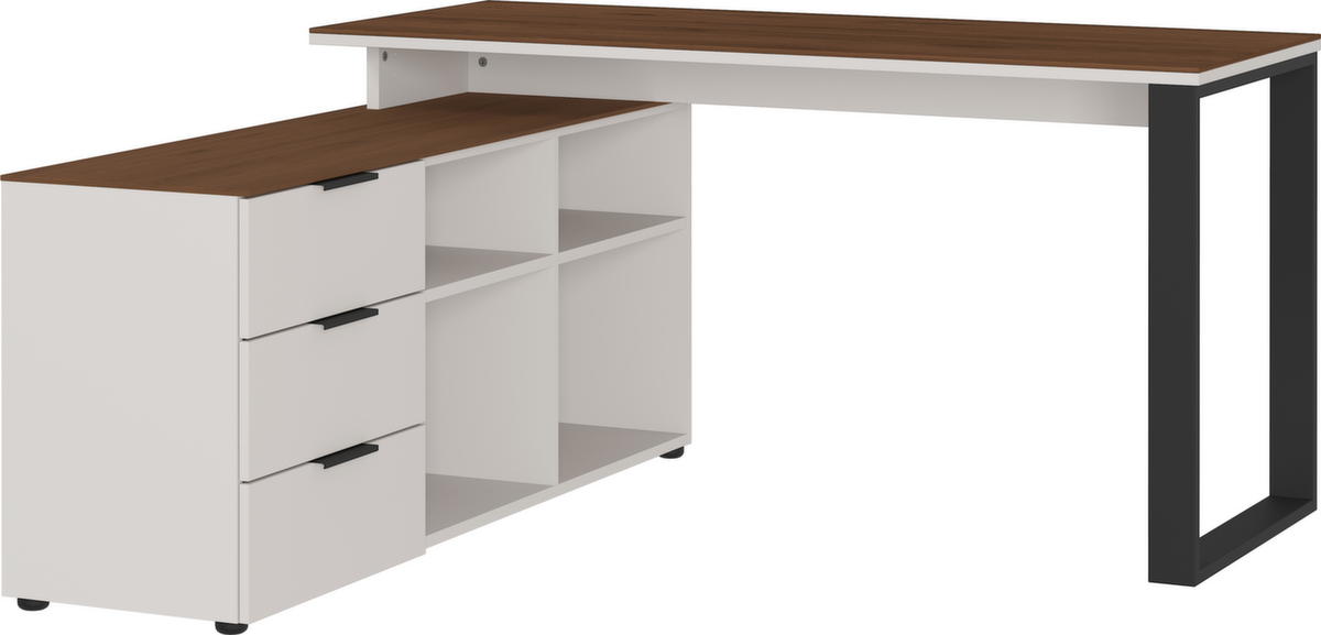 Schreibtisch GW-ANCONA, Kufengestell, Breite 1450 mm, Nussbaum/schwarz Standard 3 ZOOM
