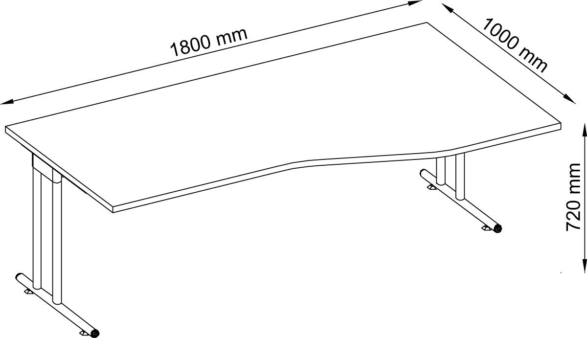 EDV-Schreibtisch Terra Nova, Breite x Tiefe 1800 x 800 mm, Platte weiß Technische Zeichnung 1 ZOOM